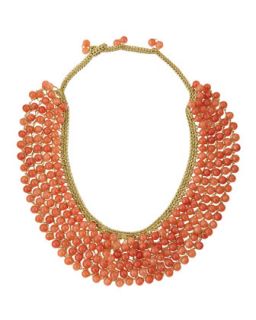 Multi Row Beaded Collar Necklace, Coral