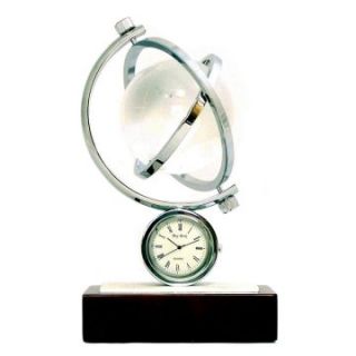 Bey Berk International "Austin" Globe Gyro Clock, Chrome on Mahogany base,   Tarnish Proof   Desktop Clocks