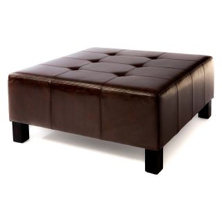 Marion Leather Tufted Ottoman   Brown   Ottomans