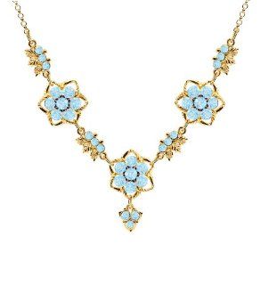 Feminine 24K Yellow Gold over .925 Sterling Silver Necklace with Twisted Lines and 6 Petal Flowers, Enriched with Fancy Charm and Light Blue Swarovski Crystals; Handmade in USA Choker Necklaces Jewelry