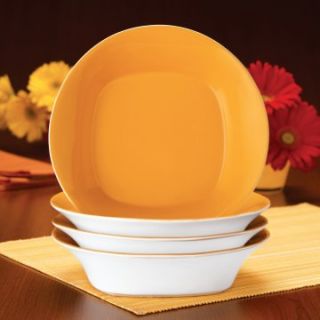 Rachael Ray Round and Square Yellow Pasta Bowls   Set of 4   Soup & Pasta Bowls