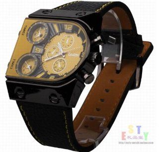 Oulm Man's Fashion Watch with 3 Quartz Movement Dial Leather Band   HP9315 yellow at  Men's Watch store.