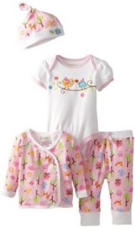 Happi by Dena Baby Girls Newborn Woodland Owl 4 Piece Set, White, 3 6 Months Infant And Toddler Layette Sets Clothing