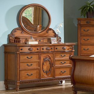Southern Heritage Oak 7 Drawer Dresser with Jewelry Box Mirror   Dressers & Chests