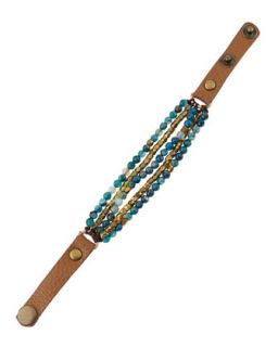 Multi Row Crystal Beaded Leather Bracelet, Blue