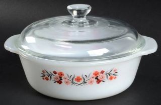 Anchor Hocking Primrose (Fire King) 1 Quart Round Covered Casserole   White With