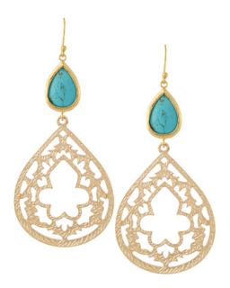 Turquoise Bead & Filigree Double Drop Earrings