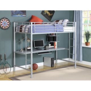 Sunrise Metal Twin Loft Bed with Workstation   Silver   Loft Beds