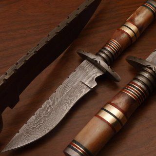 Custom Hand Forged Damascus Hunting, Bowie Knife Bk 8450  Hunting Knives  Sports & Outdoors