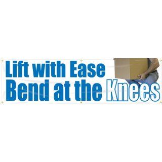 Accuform Signs MBR812 Reinforced Vinyl Motivational Safety Banner "Lift with Ease Bend at the Knees" with Metal Grommets, 28" Width x 8' Length, Blue on White Industrial Warning Signs