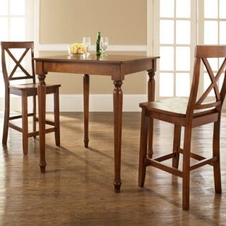 Crosley 3 Piece Pub Dining Set with Turned Leg and X Back Stools   Indoor Bistro Sets