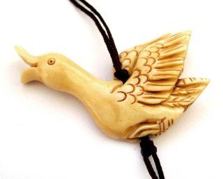 Ox Bone Swan Goose Pendant Necklace Jewelry