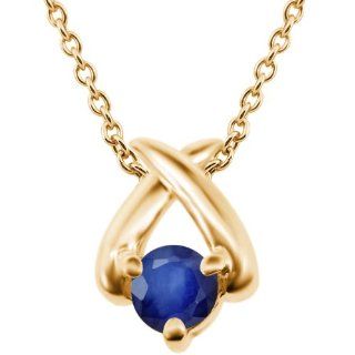 0.36 Ct Round Blue SI1/SI2 Sapphire 14K Yellow Gold Pendant Jewelry