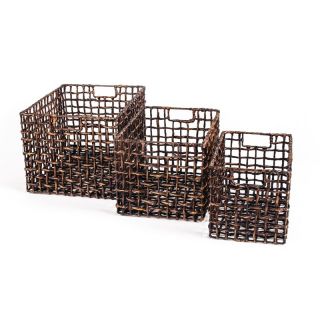 New Rustics Home Storage Water Hyacinth Basket   Set of 3   Home Magazine Racks