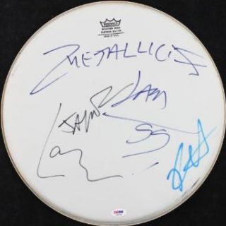 METALLICA (4) LARS, HETFIELD, NEWSTED & HAMMETT AUTHENTIC SIGNED 15 INCH DRUMHEAD CERTIFICATE OF AUTHENTICITY PSA/DNA #T08780 Entertainment Collectibles