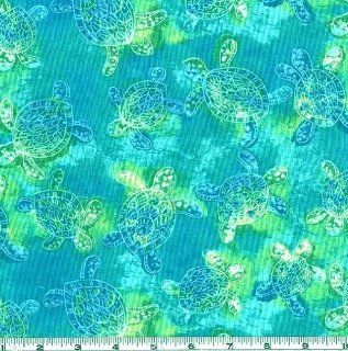 45'' Wide Sea Turtles Green Fabric By The Yard