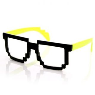 8 Bit Pixel Two Tone Yellow & Black Pixelated Sunglasses Dark Lens Video Game Geek Party Clothing