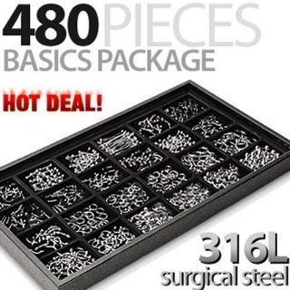 480 Pieces of 316L Surgical Stainless Steel Basics Starter Package with Free Display Tray West Coast Jewelry Jewelry