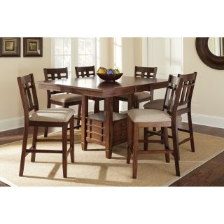 Steve Silver 7 Piece Bolton Counter Height Storage Dining Table Set   Dark Oak   Dining Table Sets