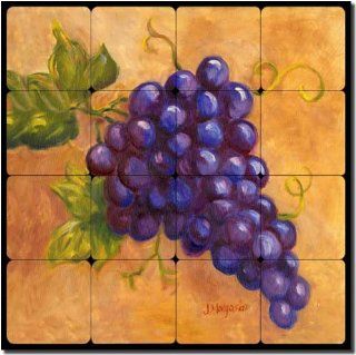 Grapes   Cabernet by Joanne Morris   Wine Tumbled Marble Tile Mural 16" x 16" Kitchen Shower Backsplash   Ceramic Tiles  