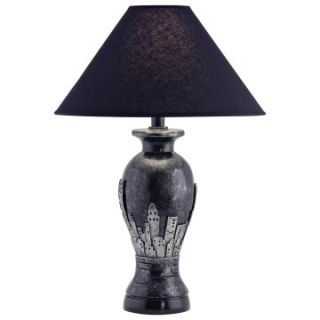 Jacy H6376CLS Black and Silver New York Skyline Table Lamp   Table Lamps