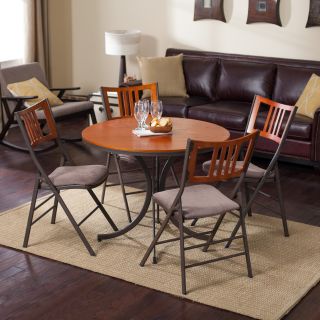 Innobella Destiny Mission 36 in. Round Mission Rosso Wood Folding Table with 4 Folding Chairs   Card Tables & Chairs