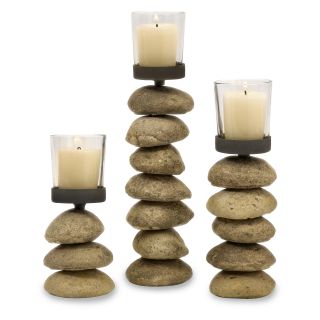 Cairn Votive Candle Holders with Glass Votive Cup   Set of 3   Candle Holders