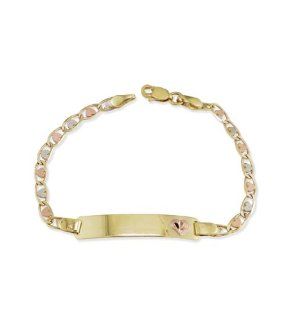 14k Tri Color Gold Heart Mariner ID Chain Bracelet Link Bracelets Jewelry