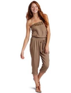 XOXO Juniors Lace Up Back Woven Jumpsuit, Beige, Small