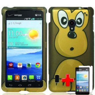 LG Lucid 2 VS870 (Verizon) 2 Piece Snap On Glossy Image Case Cover, Brown Monkey/Chimp + LCD Clear Screen Saver Protector Cell Phones & Accessories