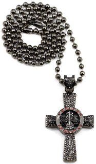 Veritas Aequitas Necklace New Iced Out Gun Metal Color With Red Letters Pendant With 36 Inch Ball Style Chain Jewelry