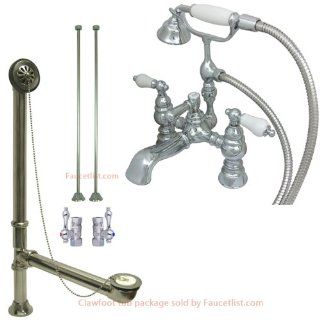 Chrome Deck Mount Clawfoot Tub Faucet w hand shower w Drain Supplies Stops CC1156T1system   Bathtub Faucets  
