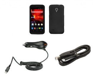 ZTE Majesty Z796C   Premium Accessory Kit   Black Rubberized Hard Shell Cover Case + ATOM LED Keychain Flashlight + Micro USB Cable + Car Charger Cell Phones & Accessories