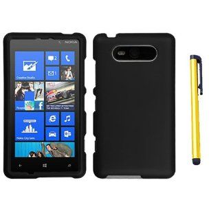 Hard Plastic Snap on Cover Fits Nokia 820 Lumia Black Rubberized + A Gold Color Stylus/Pen AT&T Cell Phones & Accessories