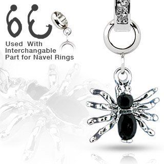 Add On Gem Paved Black Halloween SPIDER Dangle Charm ONLY for Interchangeable Belly Button / Navel Rings, Dermal Anchors and More   SHIPS FROM USA Jewelry