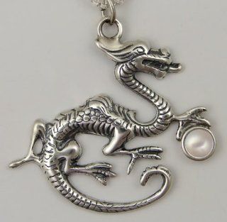 The Sage Dragon in Sterling Silver, Accented with Genuine PearlJewelry Made in America Pendant Necklaces Jewelry