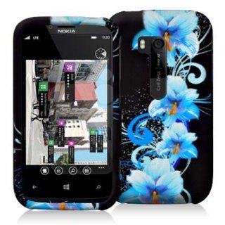 Blue Flowers Hard Snap On Rubberized Design Skin Case Cover for Nokia Lumia 822 Cell Phones & Accessories
