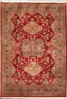 6'3 x 9'2 Causasian Area Rug with Silk & Wool Pile    a 6x9 Large Rug  An Authentic Hand Knotted Caucasian Design Rug  