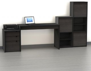 Nexera Sereni T Computer Desk with Filing Cabinet and Optional Bookcases   Large   Black   Desks