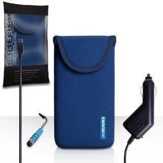 Nokia Lumia 825 Case Blue Neoprene Pouch Cover With Caseflex Logo And Mini Stylus Pen / Car Charger Cell Phones & Accessories