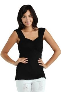 Alki'i Lighweight ruched top thick straps tank top, BLACK S Tank Top And Cami Shirts