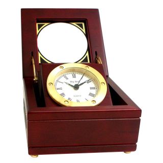 Bey Berk International Mahogany Clock Box with Glass Top   Desktop Clocks