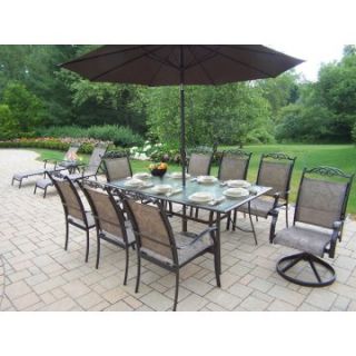 Oakland Living Cascade Patio Dining Set with Umbrella and Stand Plus Chaise Lounge Set   Seats 10   Outdoor Chaise Lounges