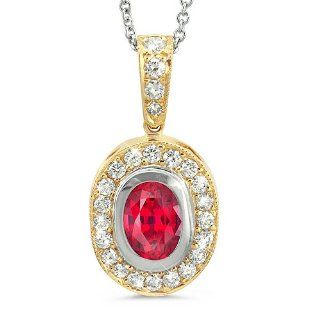 Vintage Oval Shaped Diamond Pendant With An Oval Center Stone In 18K Yellow Gold With A 1.06 ct. Genuine Ruby Center Stone. CleverEve Jewelry