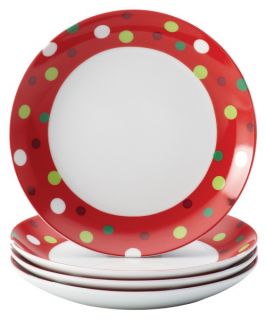 Rachael Ray Dinnerware 4 Piece Appetizer Plate Set   Hoots Decorated Tree   Dot Pattern   Salad & Dessert Plates