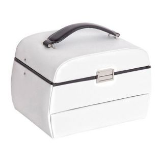 Mele Miranda Trunk Style with Auto Tray   White Bonded Leather   6.5W x 6.25H in.   Womens Jewelry Boxes