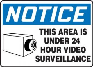 Accuform Signs MASE806VP Plastic Safety Sign, Legend "NOTICE THIS AREA IS UNDER 24 HOUR VIDEO SURVEILLANCE" with Graphic, 7" Length x 10" Width x 0.055" Thickness, Blue/Black on White Industrial Warning Signs Industrial & Sci