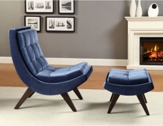 Lashay Velvet Lounge Chair & Ottoman   Blue   Accent Chairs