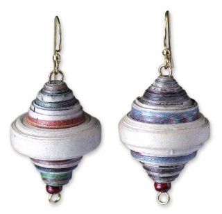 Recycled paper dangle earrings, 'Berries'   African Recycled Paper Dangle Earrings Jewelry