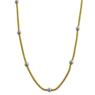 14K Yellow Gold Chain With White Gold Bead Balls Station Necklace (17 inch) Jewelry